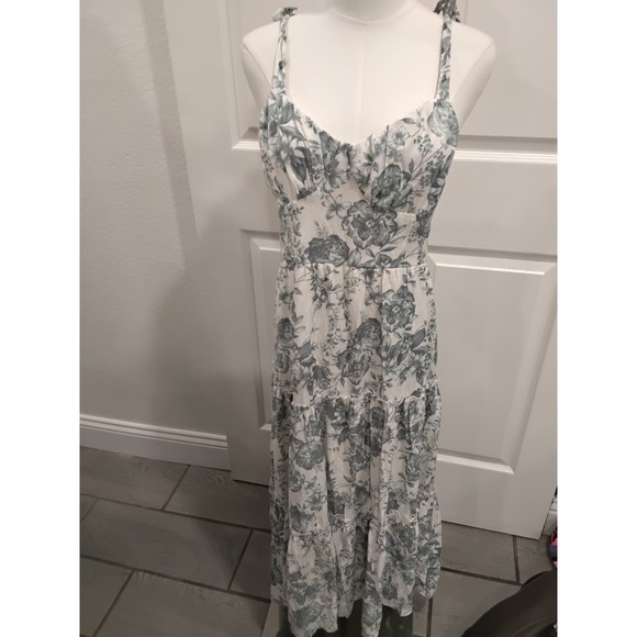 Trixxi Dresses & Skirts - Trixxi White Maxi Dress with Sage Floral Print
